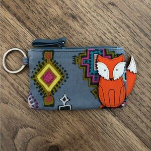Vera Bradley Gray Patterned Fox Key & Card Holder with Orange Fox Accent